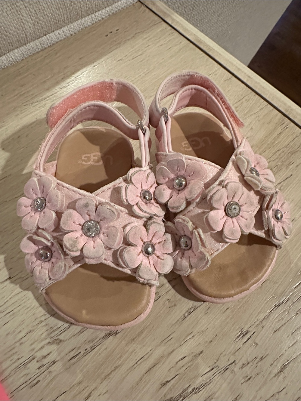 UGG Pink Floral Toddler Sandals with Jewel Accents